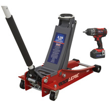 Sealey Trolley Jack & Cordless Impact Wrench Combo - Red