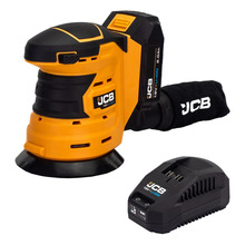 JCB 18V Cordless Orbital Sander 125mm 5'', Li-ion 3.0Ah Battery, 2.4A Fast Charge, Dust Bag | 21-18OS-3CX