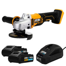 JCB 18V 115mm 4 1/2 Cordless Angle Grinder with 2 x 3.0Ah Li-ion Batteries & 2.4A Fast Charger, M14 Thread | JCB-18AG-3C-V2