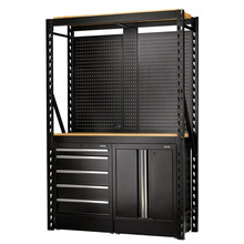 Draper BUNKER® 15 Piece Modular Storage Combo 2 Tier Racking with Hardwood Shelving, Pegboards and Floor Cabinets, 1500mm