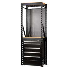 Draper BUNKER® 13 Piece Modular Storage Combo 2 Tier Racking with Hardwood Shelving, Pegboard and Floor Cabinet, 750mm
