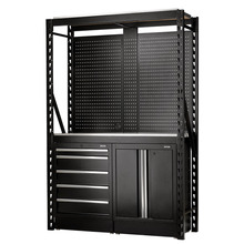 Draper BUNKER® 15 Piece Modular Storage Combo 2 Tier Racking with Stainless Steel Shelving, Pegboards and Floor Cabinets, 1500mm