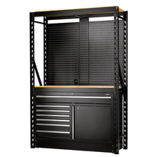 Draper BUNKER® 14 Piece Modular Storage Combo 2 Tier Racking with Hardwood Shelving, Pegboards and Floor Cabinet, 1500mm