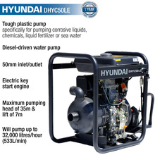 Hyundai 50mm 2 Electric Start Diesel Chemical Water Pump | DHYC50LE