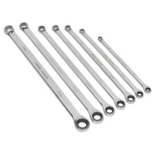 Sealey AK6319 Premier Extra-Long Double Ring Ratchet/Fixed Spanner Set 7pc