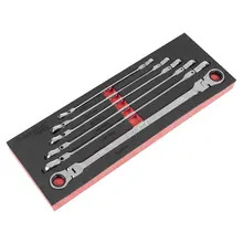 Sealey AK63832 Premier Extra-Long Flexi-Head Double End Ratchet Ring Spanner Set 6pc