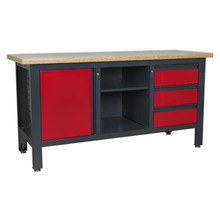Sealey Workbench with 3 Drawers, 1 Cupboard & Open Storage