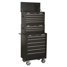 Sealey American PRO® Topchest, Mid-Box Tool Chest & Rollcab Stack 14 Drawer - Black