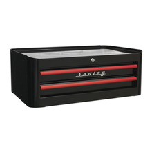 Premier™ Retro Style Mid-Box Tool Chest 2 Drawer - Black with Red Anodised Drawer Pulls