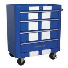 Premier™ Retro Style Rollcab 4 Drawer - Blue with White Stripes