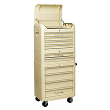 Sealey Premier™ Retro Style Topchest, Mid-Box Tool Chest & Rollcab Combination 10 Drawer - Cream