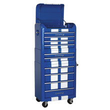 Premier™ Retro Style Topchest, Mid-Box Tool Chest & Rollcab Combination 10 Drawer - Blue with White Stripes