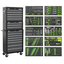 Tool Chest Combination 16 Drawer with Ball-Bearing Slides - Black/Grey & 398pc Tool Kit