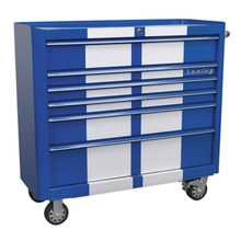 Premier™ Retro Style Wide Rollcab 6 Drawer - Blue with White Stripes