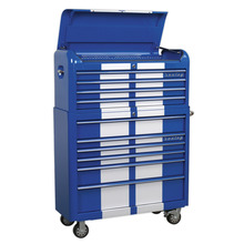 Sealey Premier™ Retro Style Wide Topchest & Rollcab Combination 10 Drawer Blue with White Stripes