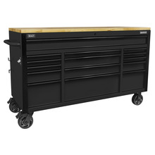 Sealey Superline PRO® Black Edition Mobile Trolley with Wooden Worktop 15 Drawer 1549mm
