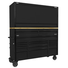 Superline PRO® Black Edition Mobile Trolley with Wooden Worktop 15 Drawer, Hutch & 2 Drawer Riser 1549mm