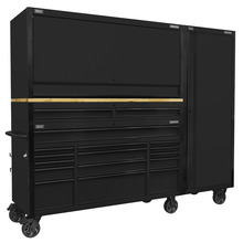 Sealey Superline PRO® Black Edition Mobile Trolley with Wooden Worktop 15 Drawer, Hutch, 2 Drawer Riser & Side Locker 1549mm