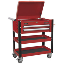 Superline PRO® Heavy-Duty Mobile Tool & Parts Trolley with Lockable Top & 2 Drawers - Red
