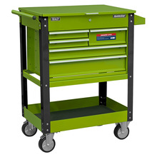 Superline PRO® Heavy-Duty Mobile Tool & Parts Trolley with 5 Drawers and Lockable Top - Hi-Vis Green