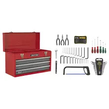 Sealey AP9243BBCOMBO American PRO&reg; Tool Chest 3 Drawer with 93pc Tool Kit - Red/Grey