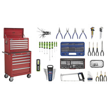 Superline PRO® Topchest & Rollcab Combination 10 Drawer with 148pc Tool Kit - Red