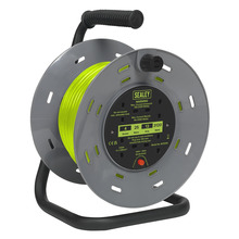Sealey BCR25G 25m Cable Reel with Thermal Trip 4 x 230V - Hi-Vis Green