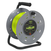 Sealey BCR50G 50m Cable Reel with Thermal Trip 4 x 230V - Hi-Vis Green