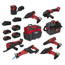 Sealey CP20VCOMBO4EU 8 x SV20 Series Cordless Power Tool Kit 20V Euro Plug - 4 Batteries