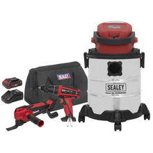 Sealey 3 x SV20 Series Cordless Power Tool Vac Kit 20V - 2 Batteries