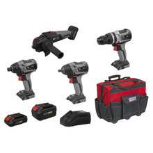 Sealey CP20VCOMBOX1 Premier 4 x SV20 Series Cordless Brushless Power Tool Kit 20V - 2 Batteries
