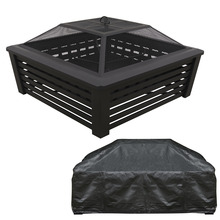 Sealey DG238 Dellonda 89cm Square Outdoor Fire Pit, Mesh Screen Lid, Black with Water-Resistant Drawstring Cover