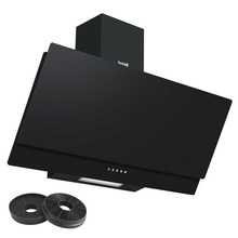 Sealey DH106 Baridi Angled Chimney Cooker Hood with Carbon Filters & LED Lamp 90cm, Energy Class A - Black Glass