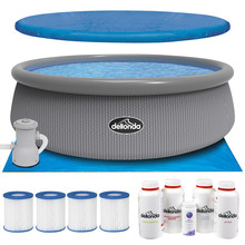 Sealey DL136 Dellonda Paddling/Swimming Pool & Pump with Cover, Ground Sheet, Test Strips, Starter Kit and Filters 15ft - Gray Rattan Effect