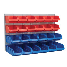 24 Plastic Storage Bins with Metal Wall Panel