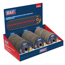Sealey FD115EMIXDB 115mm Aluminium Oxide Flap Discs Assorted Grit 22mm Bore - Display Box of 60