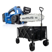 Hyundai 10'' 25cm Cordless Chainsaw Brushless 20V Li-Ion 4Ah Battery & GardenTek Garden Trolley on Wheels, 120kg Load with Brakes | HY2190+GTW260