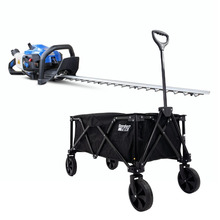 Hyundai 26cc 600mm Petrol Hedge Trimmer Cutter, Easy-Start & Lightweight 2-stroke & GardenTek Folding Trolley on Wheels, Garden Trolley 120kg | HYHT2600X+GTW220