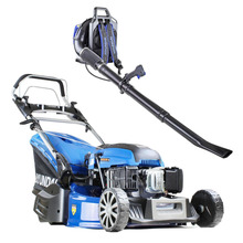 Hyundai Petrol Electric-Start Roller Lawnmower 19 48cm & Petrol Leafblower Backpack Bundle