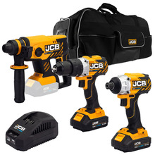 JCB 18VCombi Drill, Impact Driver and Hammer Drill Kit with Battery| 21-18BL3PK-2