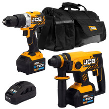 JCB 18V B/L Combi Drill B/L SDS Kit 2x 5.0ah Lithium-Ion Batteries and super fast charger in 20 Kit Bag | 21-18BLTPKSDS-5