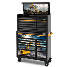 JCB 42'' Roller Cabinet and Top Tool Chest Stack with Excavator Wrap | JCBEXCSTACK
