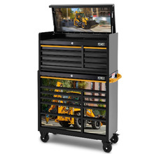 JCB 42'' Roller Cabinet and Top Tool Chest Stack with Backhoe Loader Wrap | JCBBHLSTACK