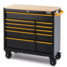 JCB Classic Design 42'' Roller Tool Cabinet, 11 Drawers, Steel with Hardwood Worktop | JCBRCBB