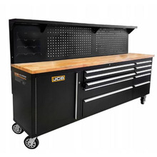JCB Workshop Table Trolley and Tool Cabinet, 10 Drawers, 13 Hooks, Caster Mounted | JCB-01Y0109