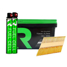 Rika FFNR005 1st Fix Collated Nails Galv Ring 75 x 3.1mm 2000pk (2pk Fuel Cells)