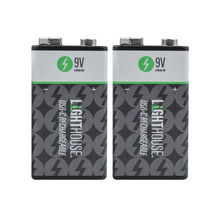 Lighthouse 9V USB-C Rechargeable Li-ion Battery Pack of 2