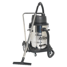 Industrial Vacuum Cleaner Wet & Dry Stainless Steel Drum with Swivel Emptying 77L 2400W