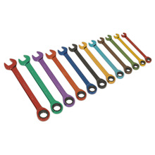 Sealey S01075 Siegen Multi-Coloured Combination Ratchet Spanner Set 12pc