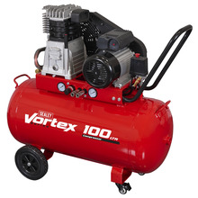 100L Belt Drive Air Compressor with Cast Cylinders & Wheels 3.5hp